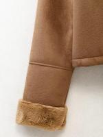 TRAFZA-abrigos gruesos de Invierno para mujer, chaquetas cálidas elegantes de manga larga con cuello vuelto de un solo pecho, Color sólido, a la moda - details 12