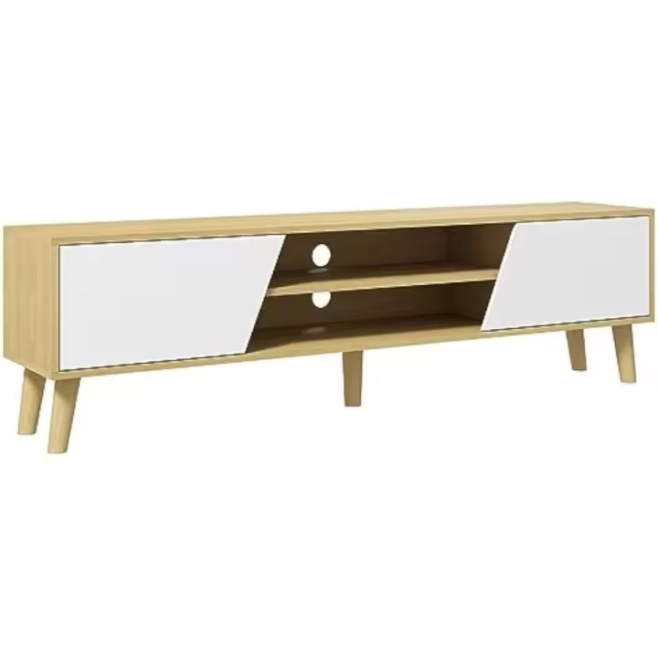 Mueble TV Mueble de Salón Mesa para TV con 2 Puertas 2 Estantes y 5 Patas de Madera para Televisores de hasta 65 Pulgadas, Montaje en suelo, 150x30x42 cm Roble - 1