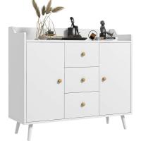 Cocina con 2 Puertas 3 Cajones y Patas de Madera de Pino para Comedor Pasillo Dormitorio 90x32x80 cm Blanco - details 0