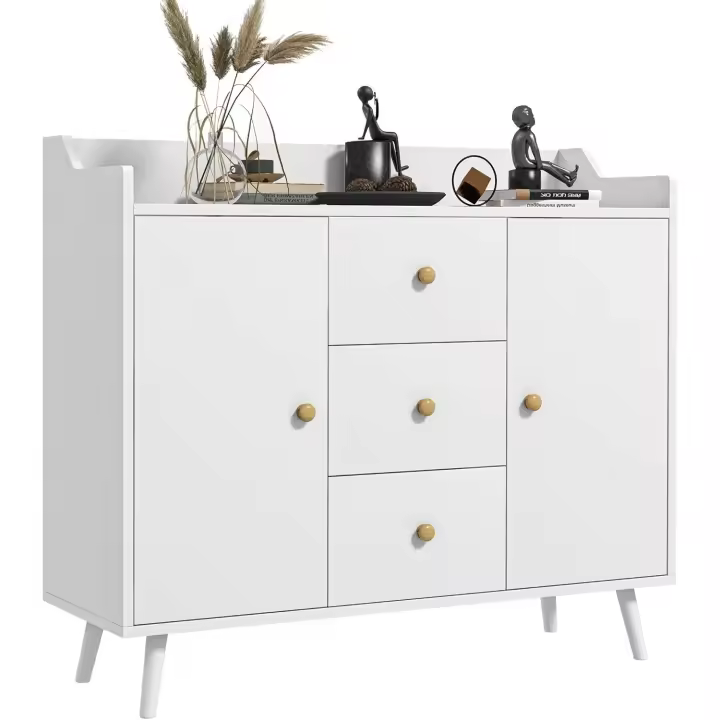 Cocina con 2 Puertas 3 Cajones y Patas de Madera de Pino para Comedor Pasillo Dormitorio 90x32x80 cm Blanco - 1