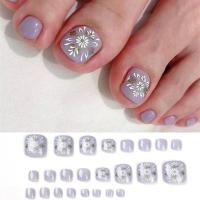 Juego De 24 Piezas Uñas Postizas De Acrílico Con Borde Blanco Y Flor Artísticas Para Pies Uñas Press on Removibles Para Fiestas - details 30