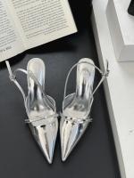 Sandalias de Cabeza de Bolso Fino Punta de Zapato Vacío de Perlas de Charol Plateado de Tacón Alto - details 31