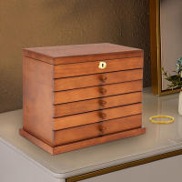 Organizador funcional de joyero de 6 niveles con 5 cajones y espejo, estuche de almacenamiento de joyería de madera, adecuado para mujeres, niñas, organizador de anillos, collares, aretes y pulseras (6 niveles) - details 0