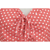 Vestido midi de fiesta informal con cuello en V y manga corta abombada de verano con estampado de puntos vintage elegante para mujer - details 11