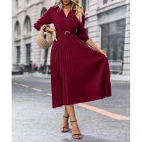 Vestido de manga larga plisada para mujer, elegante, hermoso, color sólido, moda - details 17