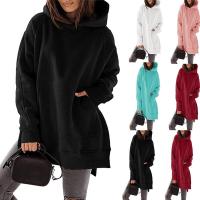 Sudadera de Vellón para Mujer Cuello Redondo, Manga Larga, Capucha Suelta, Color Sólido, Bolsillos, Moda de Moda - details 1