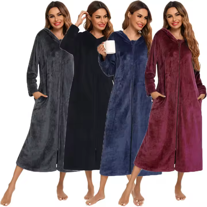 Bata holgada de lana para mujer, ropa de casa cálida - 1