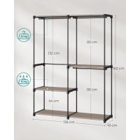 Armario de Ropa, Perchero, Burro Ropa, 124 x 43 x 182 cm, 2 Secciones para Colgar, con Compartimentos, Gran Capacidad, para Dormitorio, Salón, Lavandería, Topo RYG026R02 - details 43