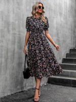 Vestido de mujer, novedad de verano 2025, vestido de longitud media acampanado a la moda con cintura alta y flores redondas para mujer - details 44