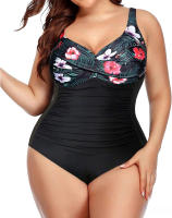 Traje de baño de una pieza de talla grande para mujer Traje de baño con volantes y pliegues delanteros - details 8
