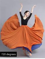 Falda baile gasa flamenca para mujer, faldas largas Color sólido 720 grados, ropa práctica bailarina, falda de estilo chino con - details 7