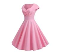 Vestido de verano para mujer, Color sólido, Retro, Vintage, años 50, 60, informal, para fiesta y oficina, Vestidos Rockabilly - details 3