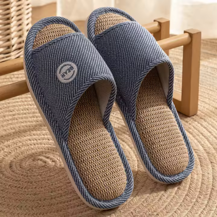 Zapatillas de lino antideslizantes para hombre y mujer, zapatos transpirables, planos de cáñamo de algodón cómodos, informales, para el hogar y el dormitorio - 1
