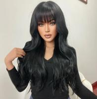 Pelucas Negras Rizadas de 24 Pulgadas Estilo con Flequillo para Mujeres - details 3