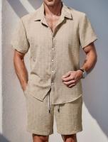 2025 Nuevo Traje Casual de Hombre Conjunto de Camisa de Manga Corta a Rayas y Pantalones Cortos - details 7