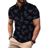 Polo casual Top de manga corta con solapa de dinosaurio colorido estampado en 3D - details 1