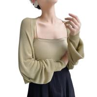 Elegante chal de punto fino de verano para mujer, chal de seda de hielo de manga larga de Color sólido, abrigo informal con protección solar - details 9