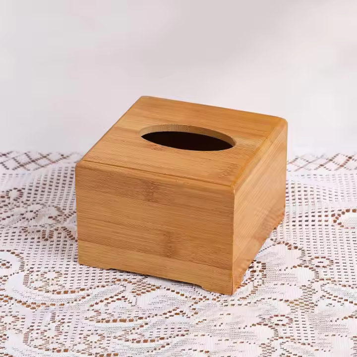 Organizador de escritorio de bambú cuadrado ecológico para oficina creativa, estante para pañuelos, servilletero, caja de almacenamiento - 1