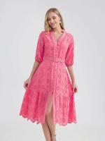 Marwin-Vestido de algodón con agujeros para mujer, Vestido informal de cintura alta con volantes y cuello en V, con volantes - details 31