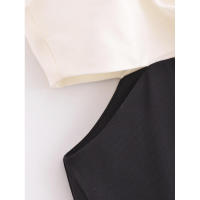 Vestidos de fiesta sin espalda midi con corte en A en contraste blanco y negro, vestido corto con cuello en V y tirantes finos sexys para mujer 2025 - details 4