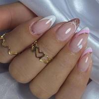 Uñas postizas artificiales portátiles de acrílico desmontable, juego completo, hermosas cerezas, almendras francesas, 24 piezas - details 6