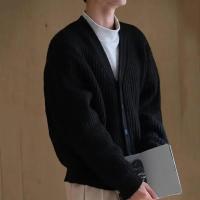 Cárdigan de invierno y otoño para hombre, suéter grueso de un solo pecho con cuello en V y botones, chaqueta de punto, suéter elástico de color sólido - details 3