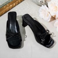 Sandalias de tacón alto con boca de pez y punta cuadrada a la moda para mujer Chanclas con lazo de tacón grueso para mujer - details 7