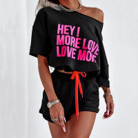 2025 Conjunto deportivo de dos piezas de moda europea y americana de primavera y verano, top de manga corta con estampado de letras y conjunto de pantalones cortos - details 4