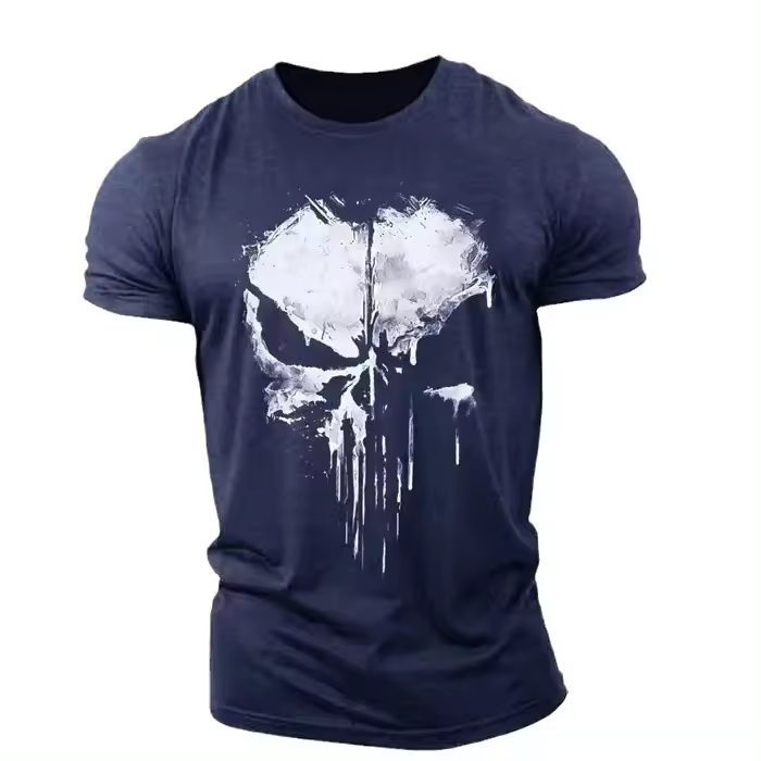 Camiseta con estampado de Skeleton Punisher, camiseta cómoda informal para hombre para verano, camiseta de manga corta para hombre para actividades diarias - 1