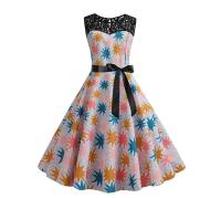 Lace patchwork summer women a line elegant vintage party dress with belt - details 100