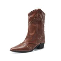 Botas matin con punta estrecha para mujer, botas de cuero a la moda, zapatos para mujer - details 0