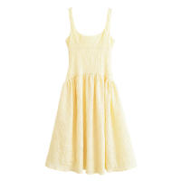 Elegante Vestido Amarillo de Lona Texturada Cuello Cuadrado A-Línea Casual de Vacaciones para Mujeres Verano 2025 - details 0