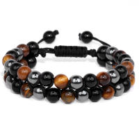 Pulsera de cuentas de ojo de tigre para hombre, pulsera de hematita de piedra Natural, pulseras con dijes de distancia de doble capa, joyería para el cuidado de la salud para hombre - details 1