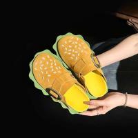 Zapatillas con tapón de madera unisex, planas, con suela gruesa, a la moda, con cabeza redonda y forma de hamburguesa, para hombre y mujer - details 3