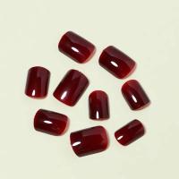 Uñas Falsas Cuadradas Cortas 24 Piezas, Diseño Rojo, Color Vino Sólido, Puntas de Uñas Completas, Acabado Desmontable Sencillo - details 3