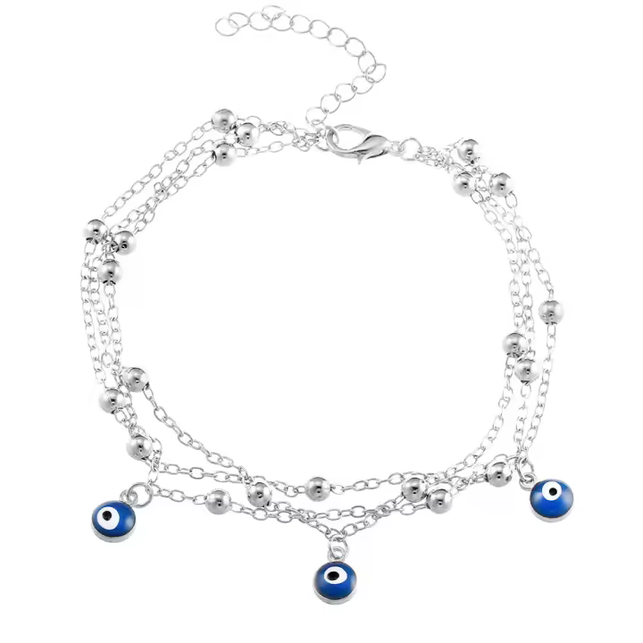 Tobillera de plata con colgante de ojo para tobillo y cuentas, para mujeres y niñas - 1