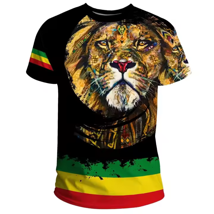 Envío Directo, elemento de León etíope, ropa corta de moda para exteriores, camiseta superior para hombres de bajo precio para adultos - 1