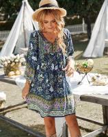 Vestido corto bohemio de manga larga para mujer 2025, vestido casual holgado con cuello en V - details 8