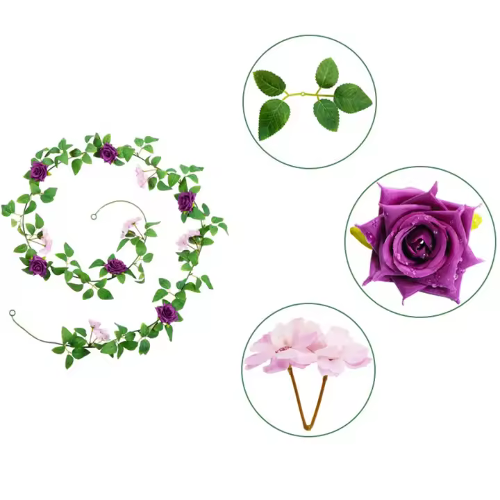 Flor de Rosa Artificial Multicolor, vid, accesorios DIY, pétalo de seda, hojas verdes realistas, adorno, accesorios para fotos - 1