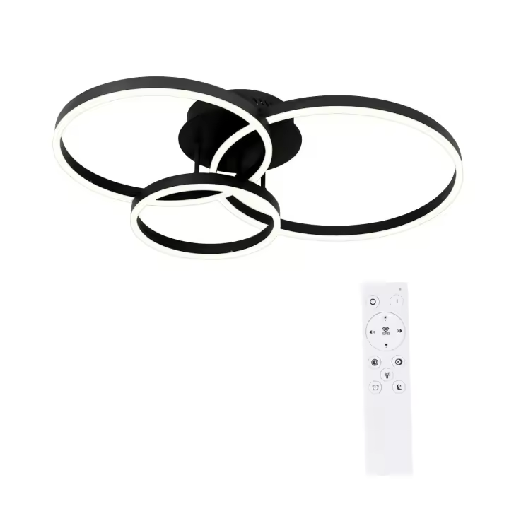 CBJKTX Lámpara de techo LED negra ajustable, 82 cm, con mando a distancia, 74 W, diseño de 3 anillos acrílicos - 1