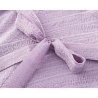 Vacaciones francesas con cuello en V, borde de volantes, vestido de manga corta con cintura y delgado, el vestido morado suave es versátil - details 7