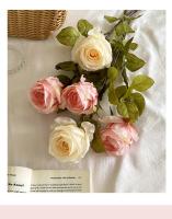 Ramo de rosas artificiales de tela de seda, arreglos florales con borde quemado, flores artificiales, flores falsas de seda Vintage - details 10
