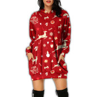 Vestido con Capucha de Manga Larga Estilo Casual para Mujeres Vestido Impreso para Fiesta de Navidad y Año Nuevo - details 4