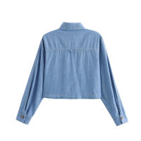 OUWU- Conjunto De Camisa Corta Con Cinturón Para Mujer, Conjunto De Pantalones De Pierna Ancha, Con Cuello Informal, Decoración De Bolso, Novedad De Otoño - details 3