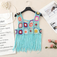 Top corto de punto con borlas para mujer, chaleco de ganchillo, camisola colorida, cubierta de Bikini, camisa - details 7