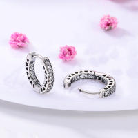 Pendientes de aro para mujer, pendientes de aro de corazón pavimentado de Plata de Ley 925 para mujer, pendientes, regalos de joyería - details 3
