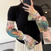 Hebilla de estilo chino impresa mangas de seda de hielo Anti-UV aislamiento UV gasa protector solar manga flor protección solar - details 9