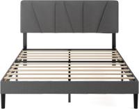 Cama 150x190 cm - Altura 30cm - Somier tapizado con cabecero - Somier de láminas de Madera - Gris Oscuro - details 11