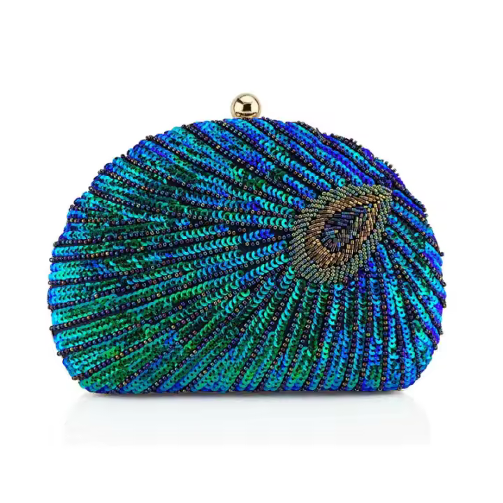 Bolso de mano con forma de concha para mujer, monederos de lentejuelas, bolsos de diseñador de lujo, bolso de noche bordado Retro, bolso de fiesta femenino - 1