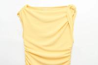 TRAFZA 2025, vestidos largos elegantes de verano para mujer, vestidos amarillos con cuello redondo y pliegues decorados con cremallera, vestido sin mangas con abertura a la moda para mujer - details 3